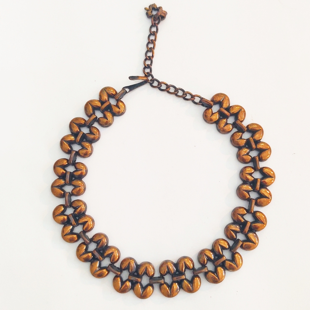 Vintage Rebajes Heavy Mid-Century Modern Copper Choker Necklace - Picture 5 of 7